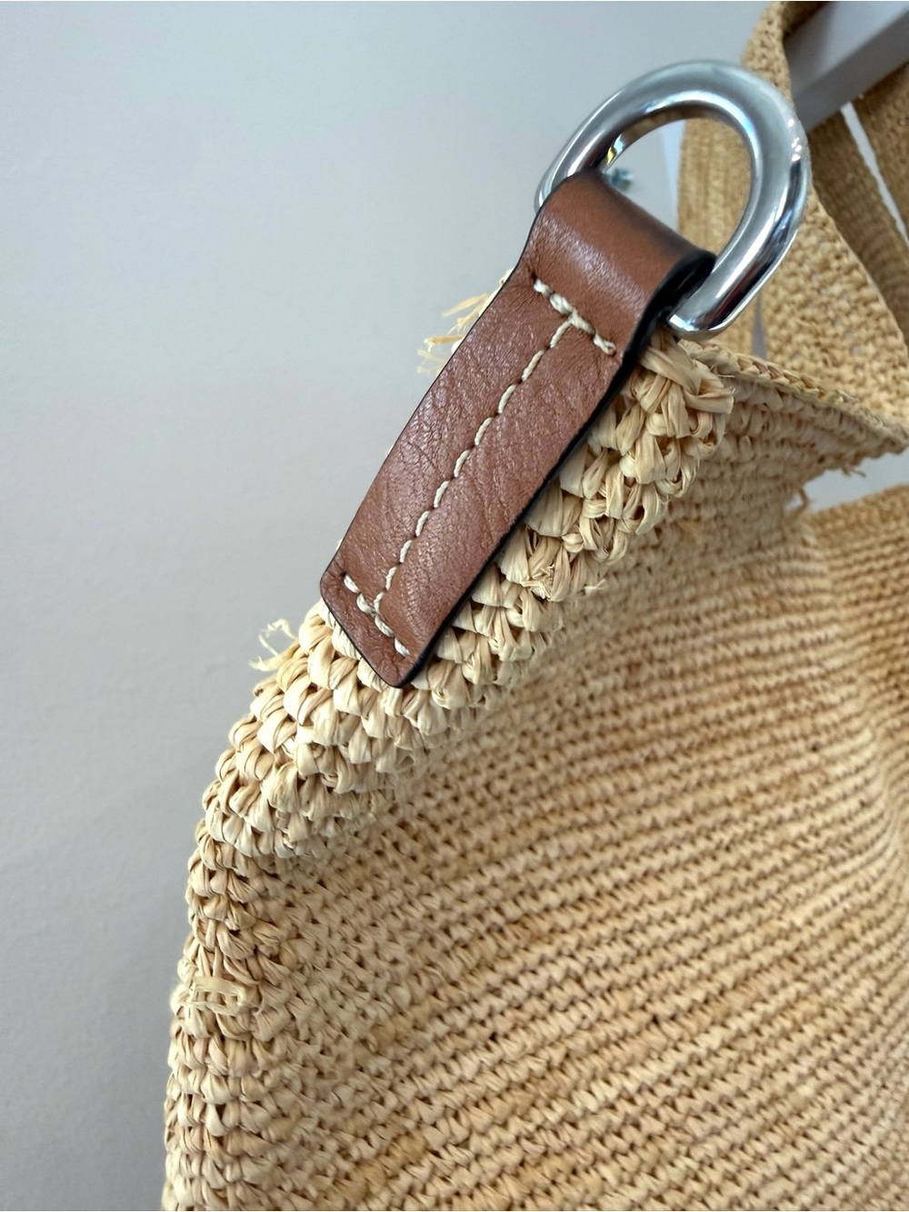 Loewe Slit Bag Hand Woven Raffia Tote Beige Brown Leather Logo OS - Picture 8 of 11